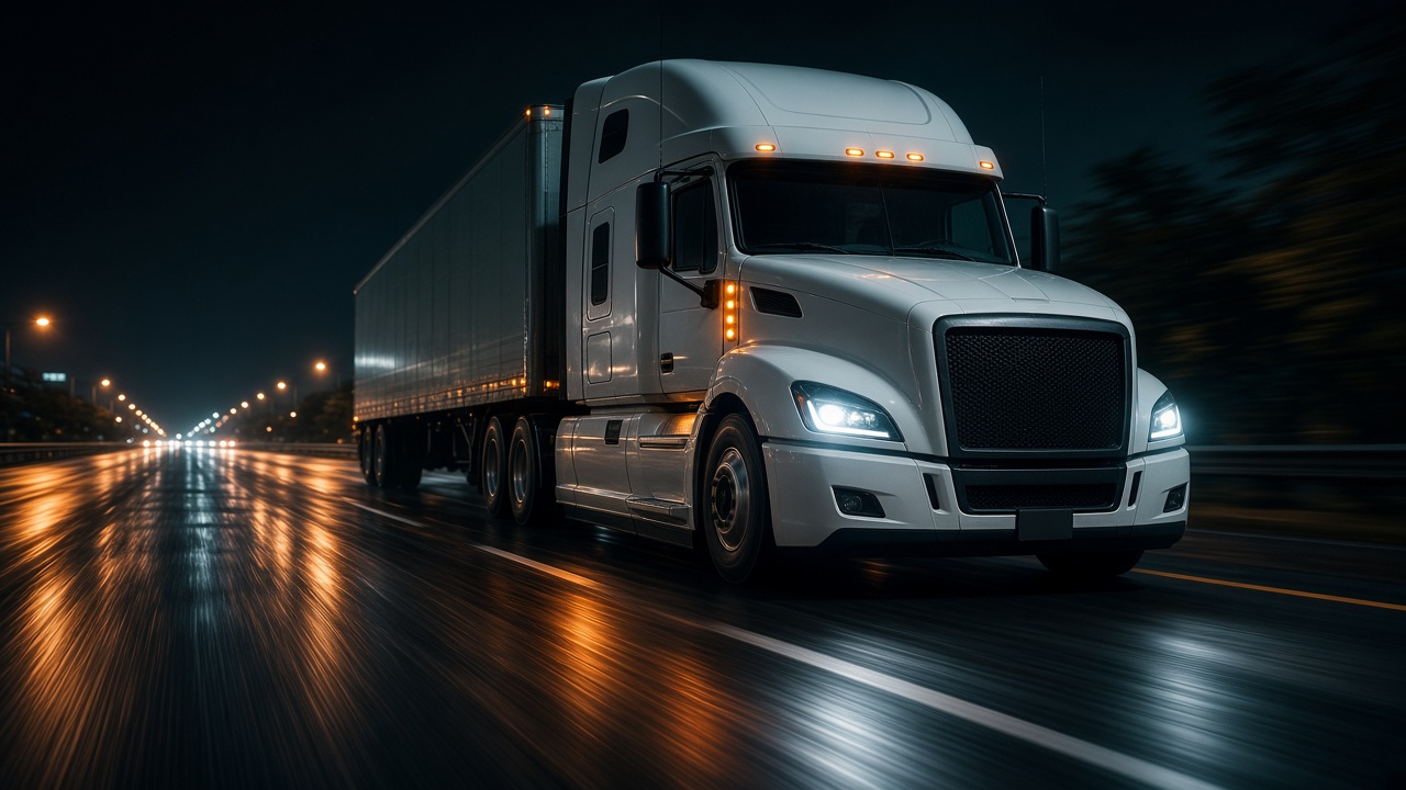 Semi on a night road
